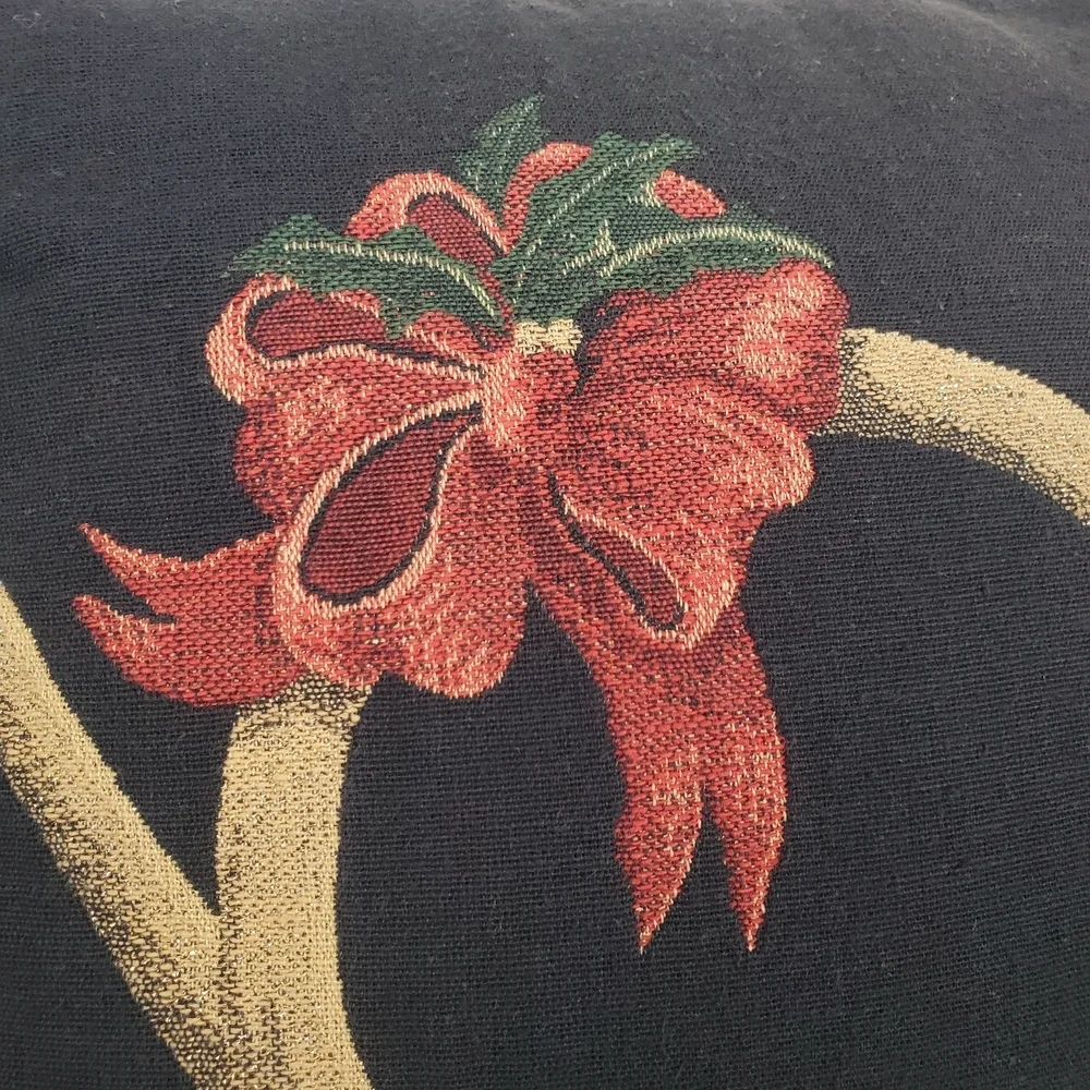 Classic Holiday Pillow. Black With Gold Horn And Red Green Accents. 16